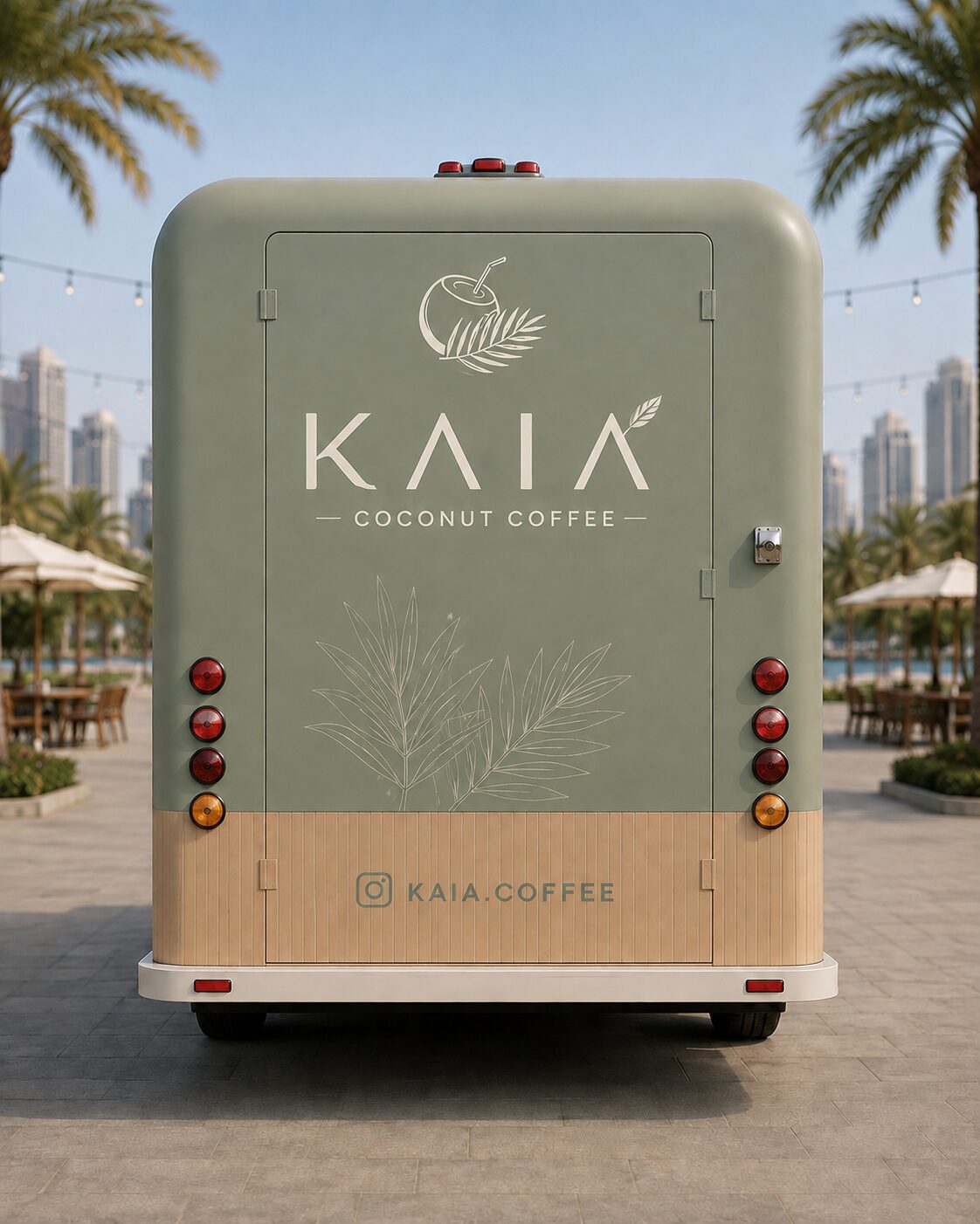 The rear of the KAIA truck showing the full logo and Instagram handle